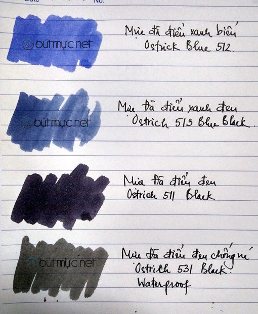 Bảng màu mực Đà điểu xanh, đen, chống nước 511, 512, 513, 531